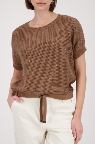 Ajour knitted jumper with rhinestones