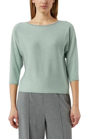 Pleten pulover z netopirskimi rokavi in kovinsko svetlečimi vlakni