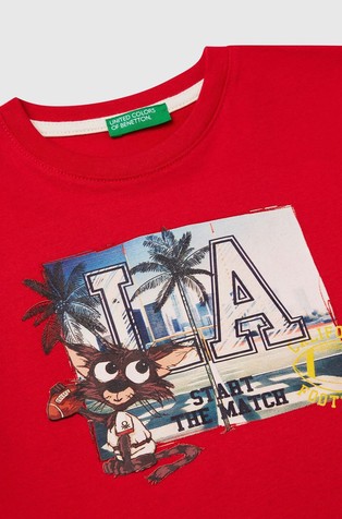 BENETTON Oversized fit majica z grafičnim potiskom Rdeča - Red 3