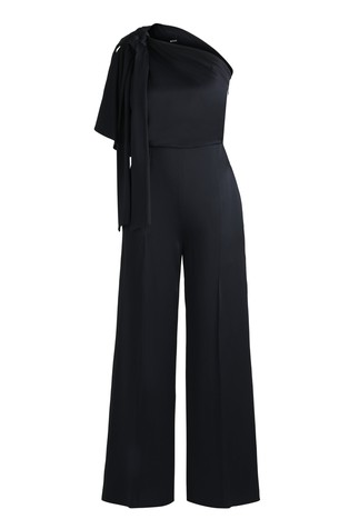 One-shoulder jumpsuit with tie neckline