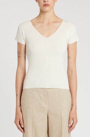 Rib-knit viscose-blend tee