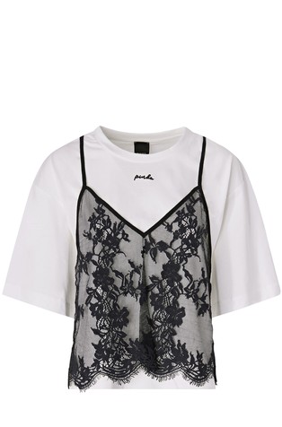 Cotton T-shirt with lace top insert