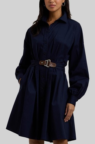 Buckle-trim cotton-blend shirtdress