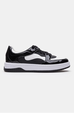 Trainers with patent faux leather inserts