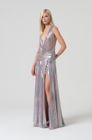 FRACOMINA Long sleeveless dress in iridescent fabric Multi 4