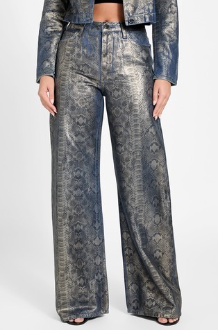 Wide snakeskin-print jeans
