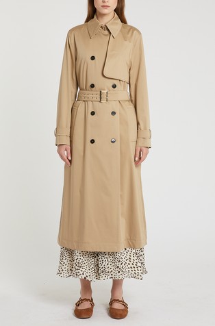 Water-repellent stretch cotton satin trench coat