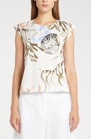 Stretch cotton tee with sea inspired motifs