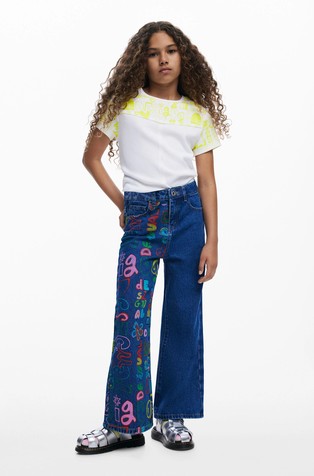 Jeans hlače z večbarvnimi potiski