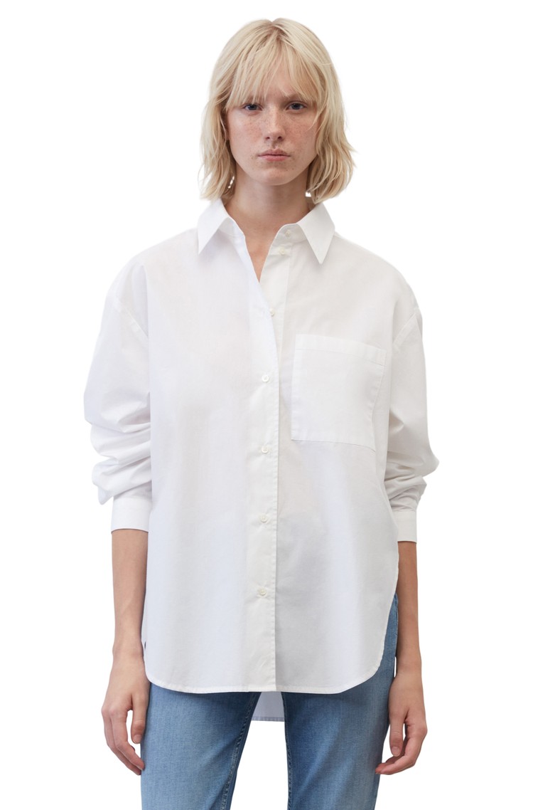 MARC O'POLO Boyfriend fit bombažna srajca Bela - White 