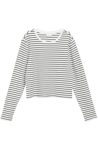 Slim fit cropped majica z dolgimi rokavi in črtastim vzorcem