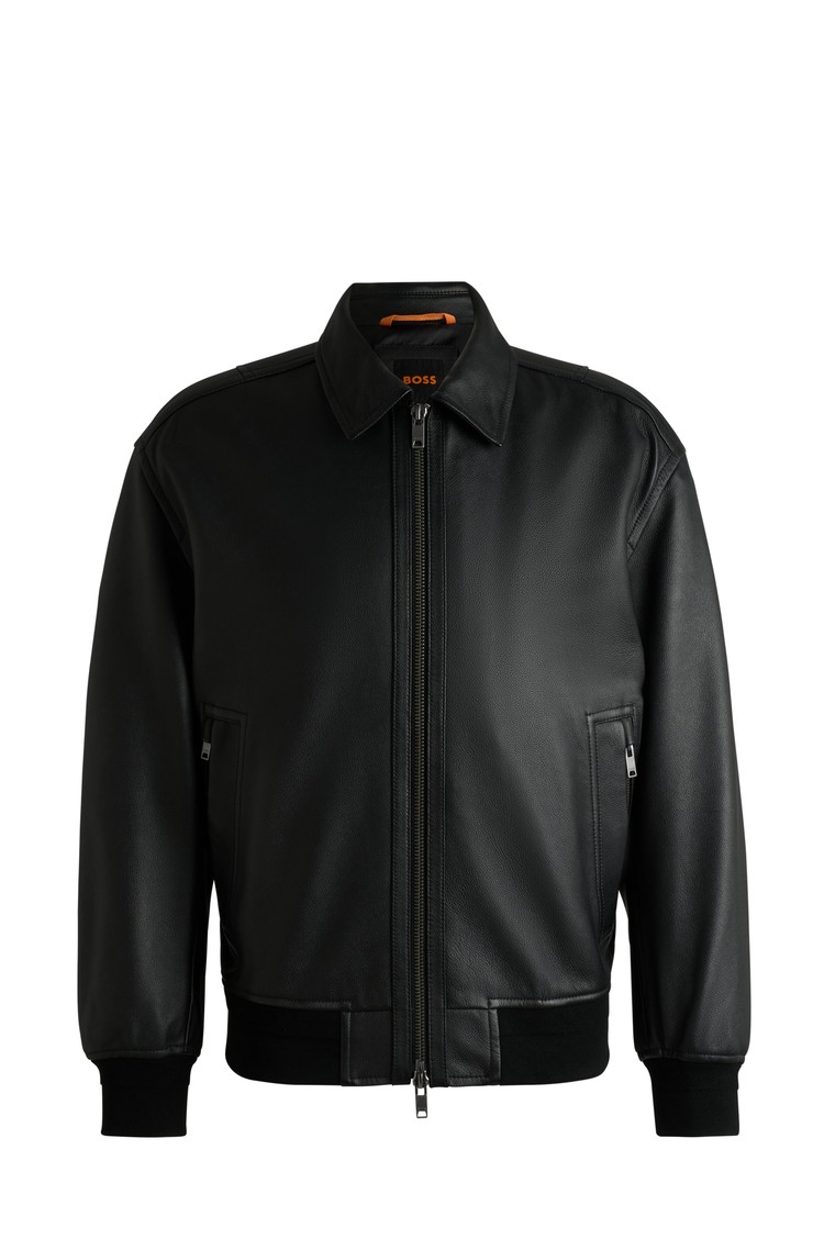 HUGO BOSS Relaxed-fit bomber jacket in leather Black 