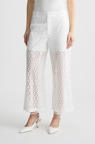Cropped trousers with openwork embroidery