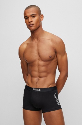 Stretch-cotton trunks with metallic-effect logo