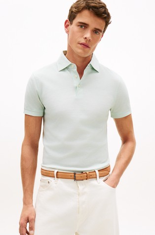 Slim fit bombažna polo majica s kratkimi rokavi