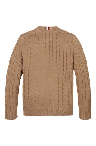 TOMMY HILFIGER Pleten bombažen pulover z vzorcem verig Rjava - Brown 5