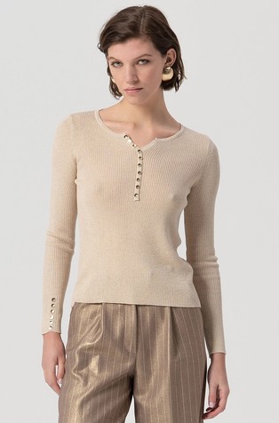 Slim fit rebrasto pletena majica z lureks vlakni