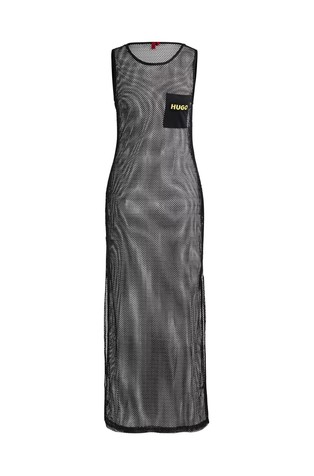 HUGO BOSS Sleeveless dress in net mesh with logo embroidery Black 4