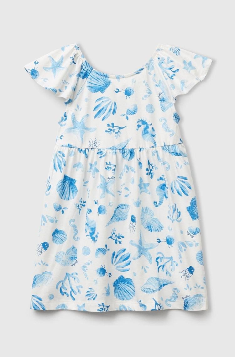 BENETTON Cotton dress with shell print White / Blue 