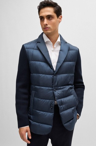 HUGO BOSS Hibridna slim fit jakna s pletenim vstavkom Modra - Blue 3