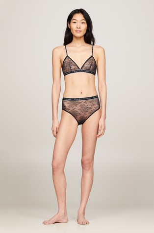 TOMMY HILFIGER Floral Lace Unlined Triangle Bra Black 4