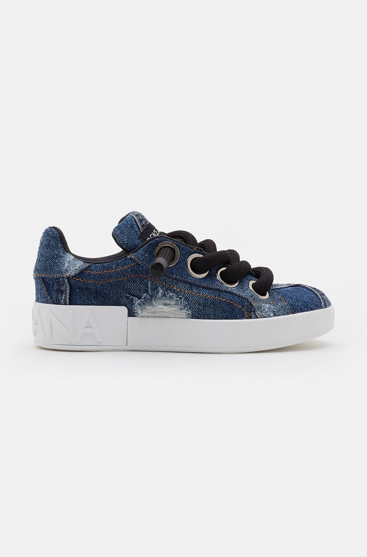 DOLCE &amp; GABBANA Denim patchwork Portofino sneakers Blue/White 