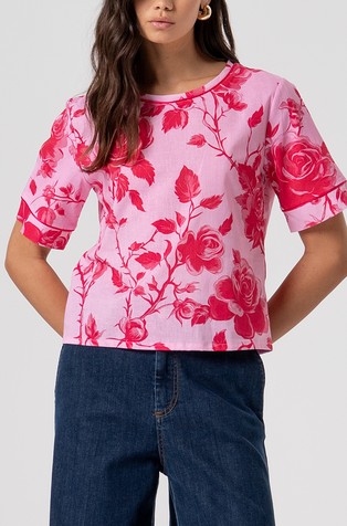 Rožasta bluza iz bombaža in lana