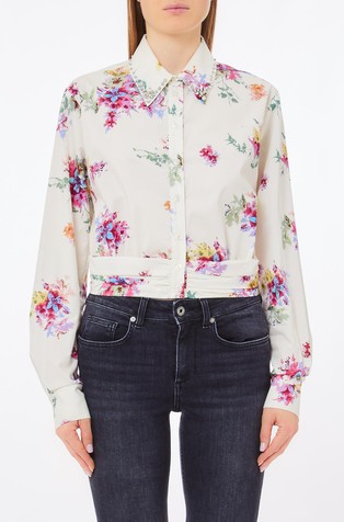Short cotton shirt with floral pattern