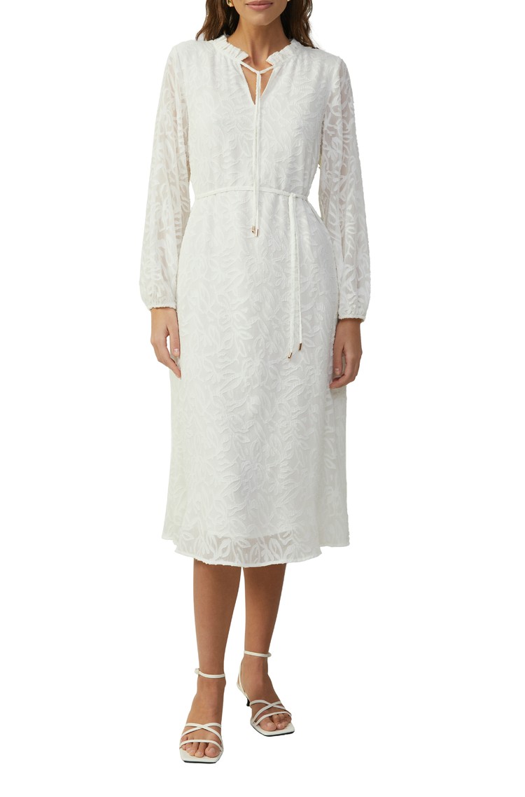S.OLIVER Midi dress with tunic neckline and jacquard pattern White 