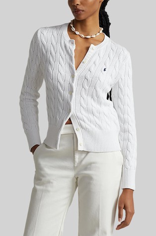 Cable-knit cotton crewneck cardigan