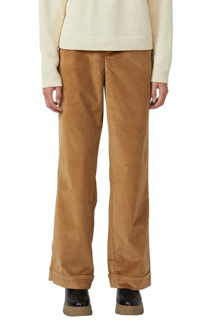Corduroy pants with wide leg and turned-up hem