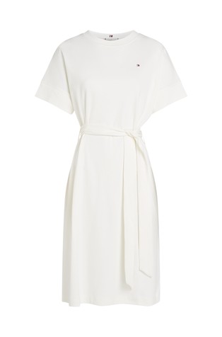 TOMMY HILFIGER Obleka s kratkimi rokavi in pasom Bela - White 4