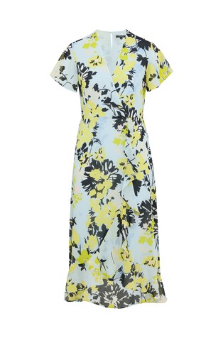 COMMA Fit and flare midi obleka z vzorcem in naborkom Modra - Blue / Multi 3