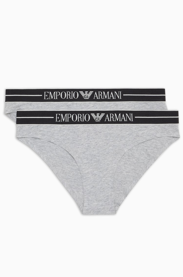 EMPORIO ARMANI Paket 2 spodnjih hlačk iz organskega bombaža z logo pasom Siva - Gray 