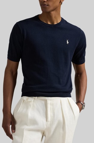 Cotton Crewneck Short-sleeve Sweater