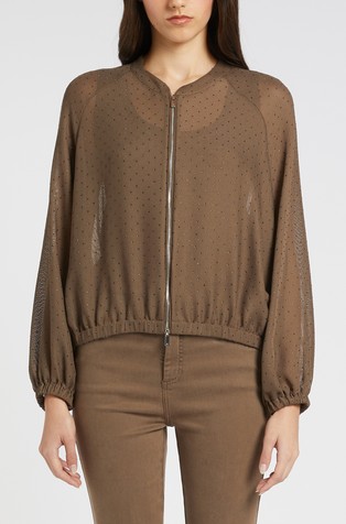 Monochrome sheer jacket with rhinestones