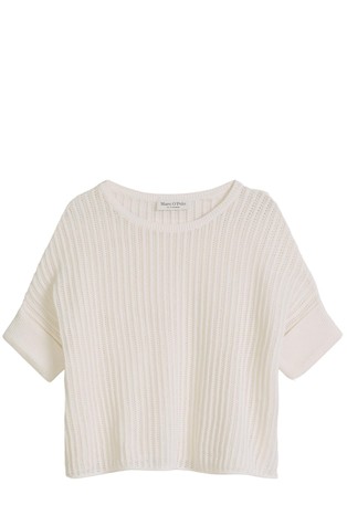 Loose fit short sleeve knitted sweater in cotton-linen blend