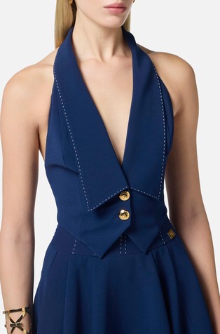 ELISABETTA FRANCHI Brezrokavnik iz krep tkanine s kontrastnimi šivi Modra - Ultramarine 3