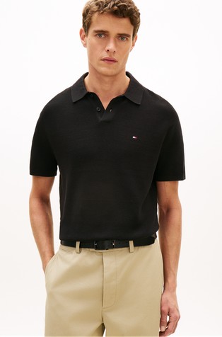 Relaxed fit pletena polo majica s kratkimi rokavi