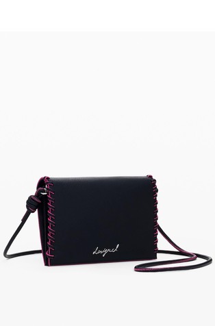DESIGUAL Medium smooth convertible wallet with contrast stitching Black 3