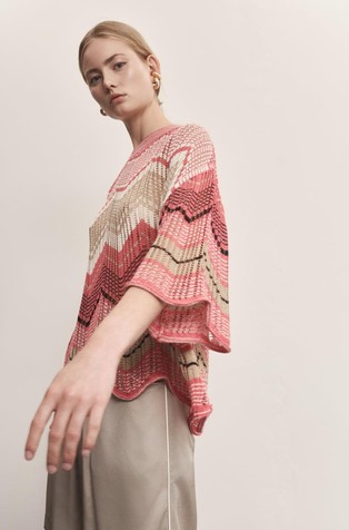 AKEP Perforated knit sweater with pattern Multi Pink 3