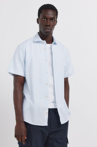 Striped cotton and linen short sleeve shirt