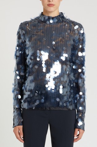Sequin-adorned tulle blouse