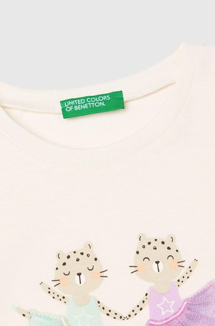 BENETTON Bombažna majica z reliefno aplikacijo Bela - Creamy White 3