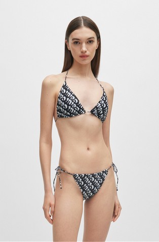Triangle bikini top with repeat logo print
