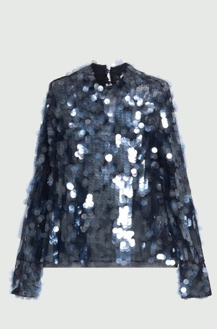 Sequin-adorned tulle blouse
