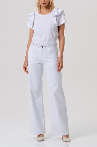 Palazzo jeans hlače z okrasnimi kamenčki