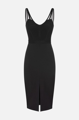 ELISABETTA FRANCHI Midi obleka z zasnovo korzeta iz tila Črna - Black 5