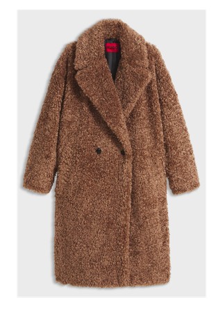 Oversized fit kosmaten plašč z dvorednim zapenjanjem