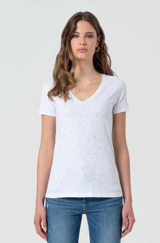Slim fit majica z okrasnimi kamenčki